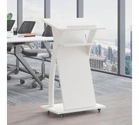 White Standing Desk with Drawer Mobile Podium on Wheels Cact Height Adjustable Lectern for Presentations and Readings Versatile Roll Bar Table