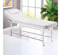 White Stationary Massage Bed, Physical Therapy Table for Home with Adjustable Backrest, 63cm High Tattoo Table with Storage Rack for SPA, Hair Removal and Other Beauty Treatments