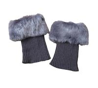 White Stockings Fluffy Leg Warmers Furry Fashion Boot Socks Pairs Boot Womens Winter Cuffs Topper Leg 2 Plush Knit Socks 90s Kawaii Crochet (Dark Gray, One Size)