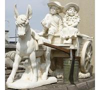 White Stone Cast Donkey And Cart With Children