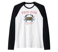 White Stone Virginia Crab Town Since 1715 Red Letters Raglan Baseball Tee