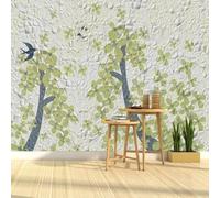 White Stone Wall Trees Green Leaves Flying Birds 3D Wallpaper Luxury Home Dining Decor Paste Sofa Living Room The Wall for Bedroom Mural-150cm×105cm