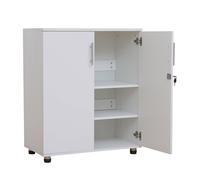 White Storage Cabinet 90cm 2 Door Lockable Office Cupboard Shoe 2 Shelf