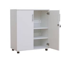 White Storage Cabinet 90cm 2 Door Lockable Office Cupboard Shoe 2 Shelf