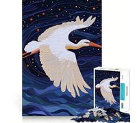 White Stork Gliding in Starry Night Sky Adults 1000 Piece Jigsaw Puzzle Memory Fun Game Clean Cut Sturdy Components Unique Gift for Stress Relief (38x52cm)