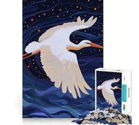 White Stork Gliding in Starry Night Sky Jigsaw for Adults1000 Pieces Brain Focus Game Precision Cut Smooth Edges Amusing Challenge for Waiting Time (50x75cm)