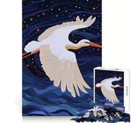 White Stork Gliding in Starry Night Sky Jigsaw Puzzle for Adults 1000 Pieces Creative Think Stress Relief Fun Exact Edges Thoughtful Xmas (38x52cm)