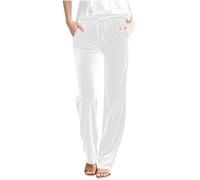 White Straight Leg Joggers Womens Velvet Trousers Elasticated Waist Trouser Tracksuit Jogging Bottoms with Pockets Athletic Joggers Yoga Pants Activewear Pant for Office Work Streetwear