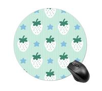 White Strawberry on Green Background Mouse Pad Round Mouse Mat with Non-Slip Rubber Base, Washable Desktop Protection Mat for Home Office Decor Desk Accessories, 7.8inch
