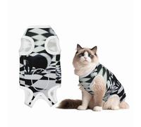 White Stripe Rendering Dog Surgery Suit Recovery Suit, 100% Cotton Breathable Full Body Dog & Cat Surgical Suit with Cute Prints, Male & Female Pets Small