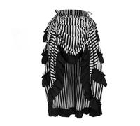 White Striped Ruffles AdjustbaleLength Asymmetrical WomenSteampunk Vintage Skirt Victorian Gothic Clothing Long Skirts-Black-XL