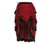 White Striped Ruffles AdjustbaleLength Asymmetrical WomenSteampunk Vintage Skirt Victorian Gothic Clothing Long Skirts-Red-L