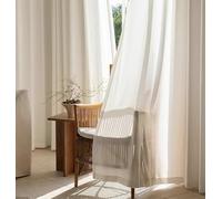 White Striped Sheer Curtains 63 Inch Length 2 Panels Pinch Pleated Window Drapes Textured Polyester Privacy Curtains for Living Room & Bedroom