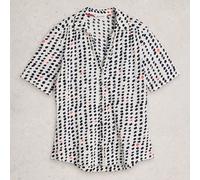 White Stuff Annie Short Sleeve Jersey Shirt Ivory Print Size 8