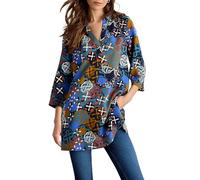 White Stuff Blake Tunic - Long Sleeve, V-Neck, Regular Fit, Made of Viscose Fabric - Chartreuse Multi - Size 12R