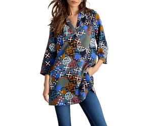 White Stuff Blake Tunic - Long Sleeve, V-Neck, Regular Fit, Made of Viscose Fabric - Chartreuse Multi - Size 12R