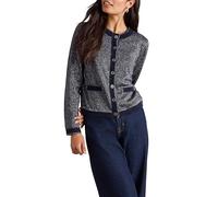 White Stuff Charlotte Glitter Cardigan - Crew Neck Regular Fit Cotton Knit - Dark Blue - Size 18