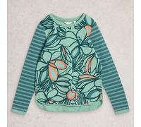 White Stuff Clara Long Sleeve T-Shirt Teal Print