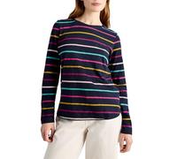 White Stuff Clara Stripe Long Sleeve Shirt - Classic Crew Neck Cotton Jersey T-Shirt - Navy Blue Multi - Size 12
