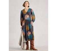White Stuff Cotton Modal Blend Jersey Floral Midi Tea Dress Black Mix