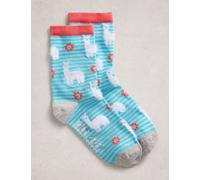 White Stuff Cotton Rich Fluffy Llama Ankle High Socks Blue Mix