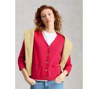 White Stuff Cotton Rich V-Neck Cardigan with Linen Pink