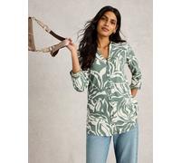 White Stuff female Pure Cotton Leaf Print Collared Longline Shirt - 14 - Green Mix, Green Mix