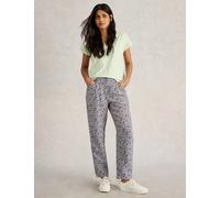 White Stuff female Pure Linen Printed Tapered Trousers - 16REG - Navy Mix, Navy Mix
