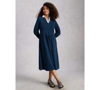 White Stuff Jersey Notch Neck Midi Tea Dress Blue Denim