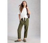 White Stuff Linen Blend Leaf Print Tapered Trousers Green
