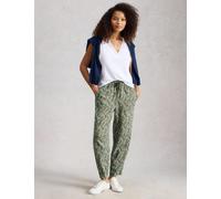 White Stuff Linen Blend Leaf Print Tapered Trousers Green Mix