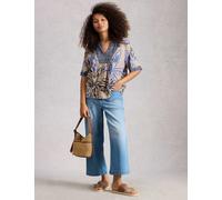 White Stuff Linen Blend Printed Notch Neck Blouse Natural Mix