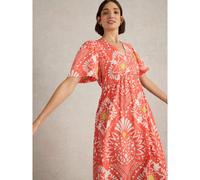 White Stuff Lucy Midi Dress Petite CORAL MULTI SIZE 10