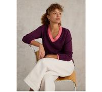 White Stuff Maggie V Neck Jumper DARK PLUM SIZE 10