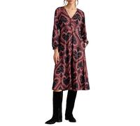 White Stuff Megan Sparkling Jersey Dress - Long Sleeves, V-Neck, Classic Pull-On Midi Dress in Cotton/Elastane Jersey - Black Print - Size 14R