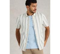 White Stuff Men's Keswick Short Sleeve Stripe Linen Shirt GREEN MULTI EXTRA SMALL