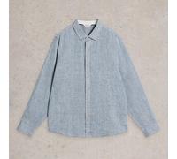 White Stuff Mens Shirt Keswick Long Sleeve Linen Chambray Blue Fit Smart