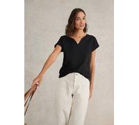 White Stuff T-Shirt Nelly Notch Neck Black Cotton Short Sleeve Womens Regular