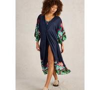 White Stuff Printed V-Neck Midaxi Kimono Navy Mix