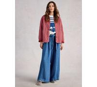 White Stuff Pure Cotton Jersey Quilted Collarless Jacket Pink