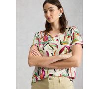 White Stuff Suzie Printed V Neck Linen Tee IVORY MULTI SIZE 10