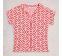 White Stuff T-Shirt Nelly Embroidered Notch Neck Pink Multi Cotton Womens Short