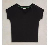 White Stuff Women's Nelly Notch Neck Short Sleeve T-Shirt - Casual Basic - Pure Black - Size 10R