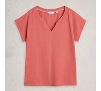 White Stuff T-Shirt Nelly Notch Neck Mid Pink Cotton Short Sleeve Womens