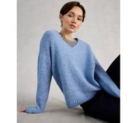 White Stuff Tamara Texture V-Neck Jumper MID BLUE SIZE 10