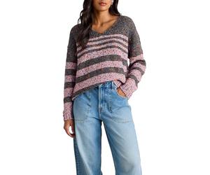 White Stuff Textured Striped V-Neck Pullover - Regular Fit - Grey Multi - Size 16