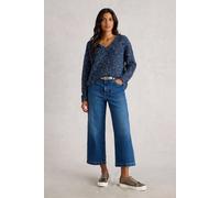 White Stuff V-Neck Pullover with Textured Pattern - Long Sleeve, Regular Fit - Dark Blue - Size 14