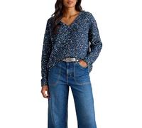 White Stuff V-Neck Pullover with Textured Pattern - Long Sleeve, Regular Fit - Dark Blue - Size 14