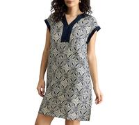 White Stuff Women's Jilly V-Neck Linen Dress - Comfortable and Stylish for Everyday Wear - Navy Multicoloured - Size 14R