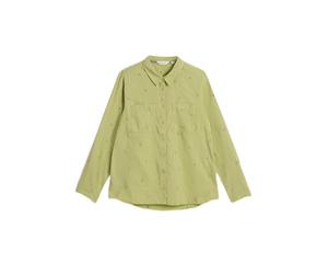 White Stuff Women's Sophie Organic Cotton Blouse - Button Down Blouse with Allover Print - Light Green - Size 16